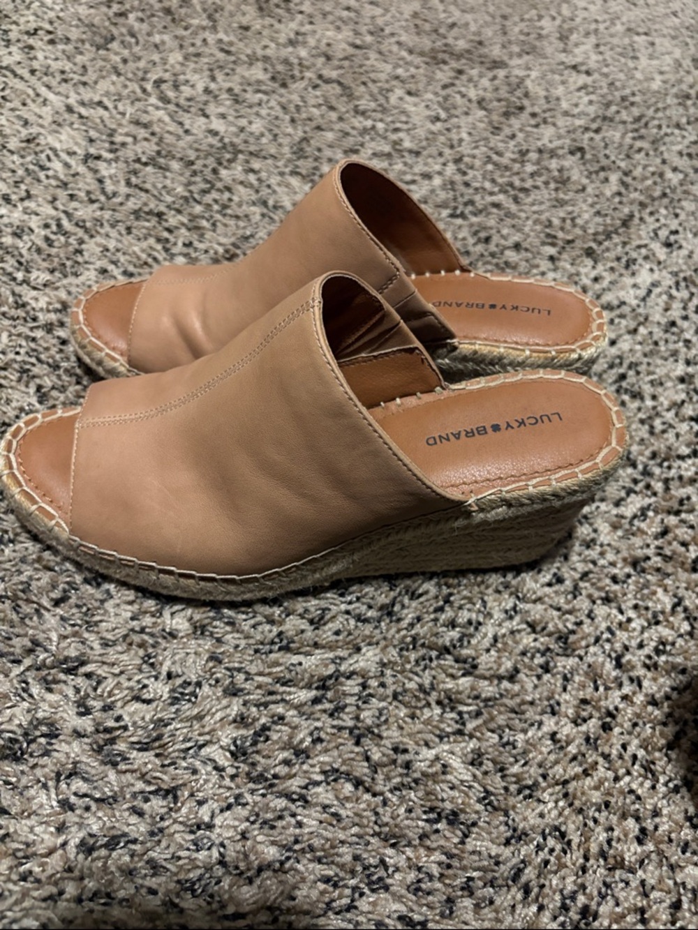 Lucky Brand Tan Leather Espadrille Wedge Mule